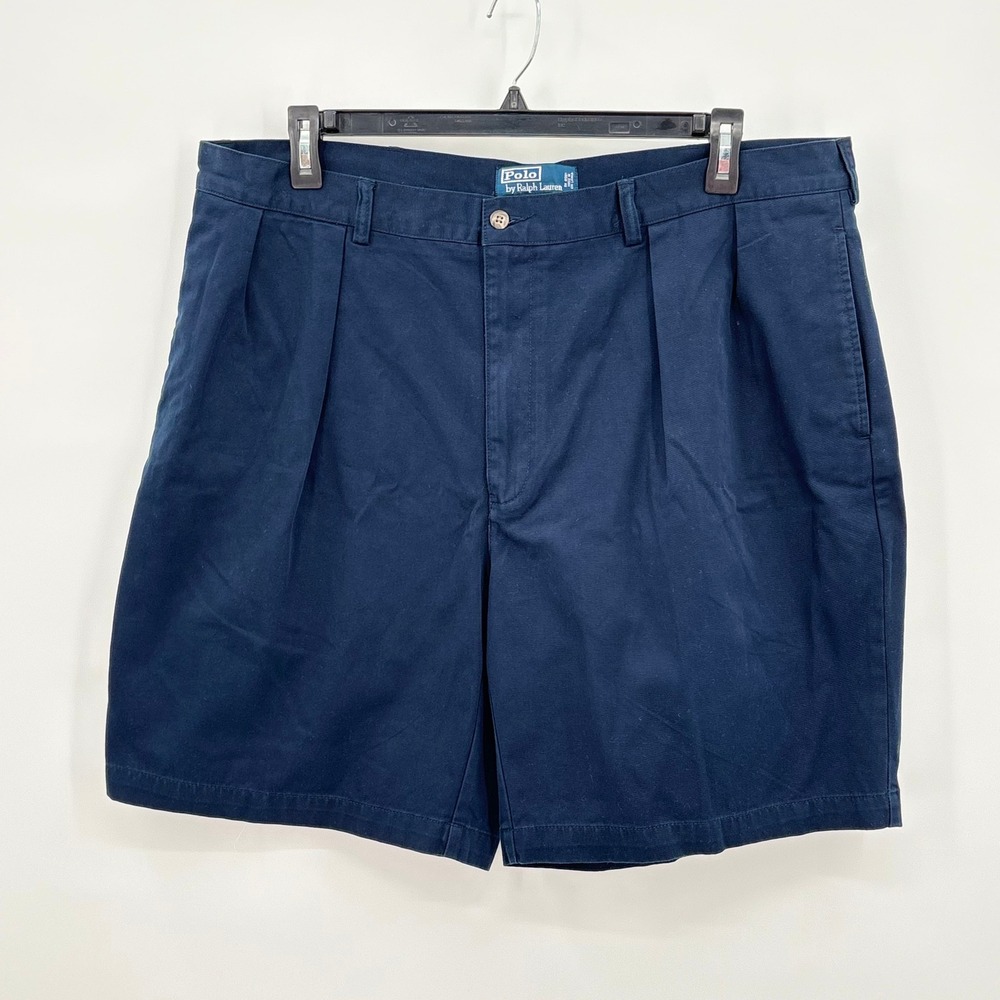 Polo Ralph Lauren Tyler Shorts Mens 40 Navy Blue Pleated Cotton Chino 8.5 Inseam
